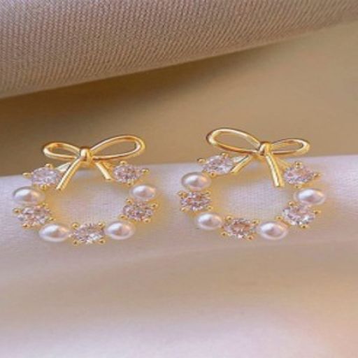 Pearl & Bow Crystal Hoop Earrings
