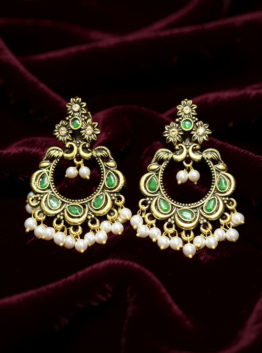 Oxidized Silver & Ruby Jhumkas