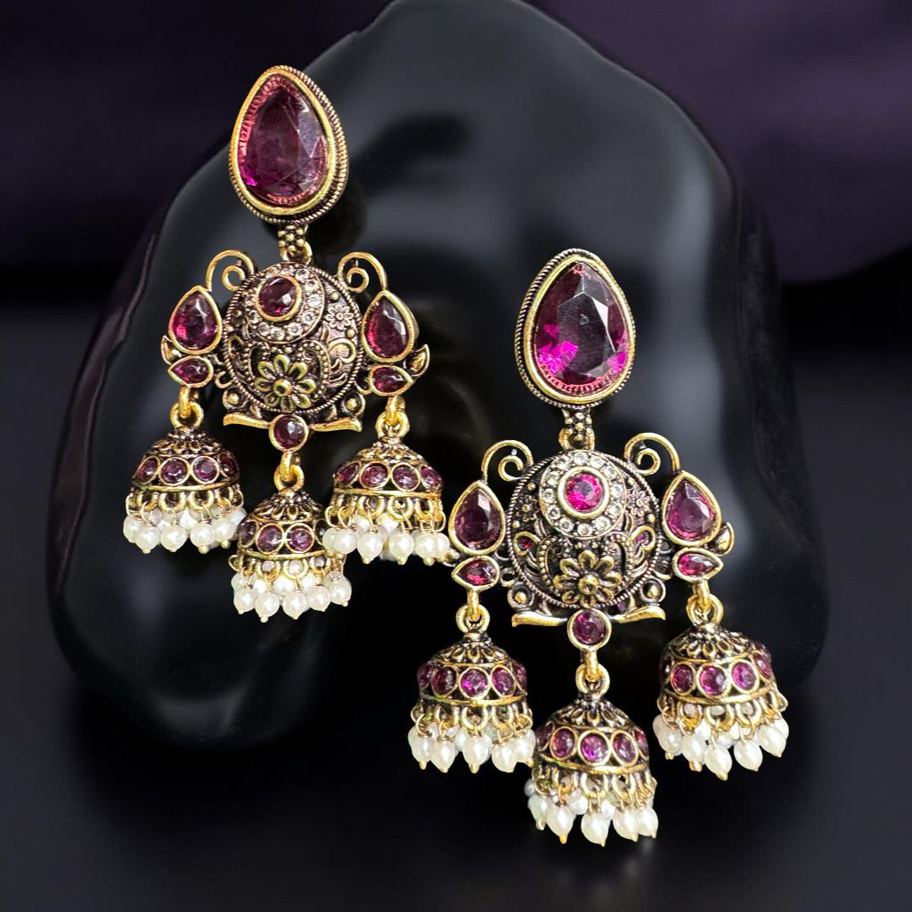 ROYAL EMARLED PEARL JHUMKA EARRINGS