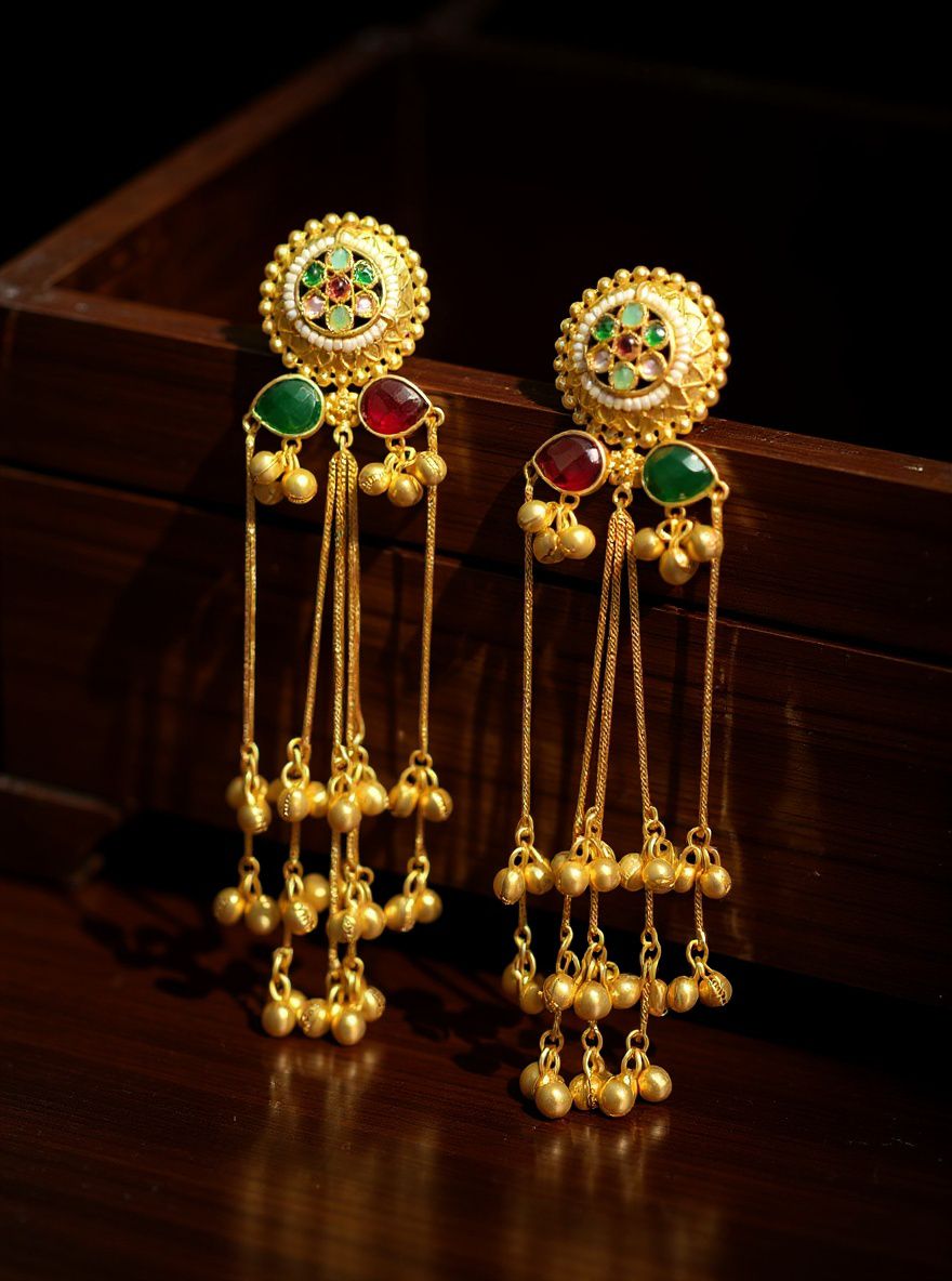 TRADITIONAL KUNDAN LONG DANGLING EARRINGS
