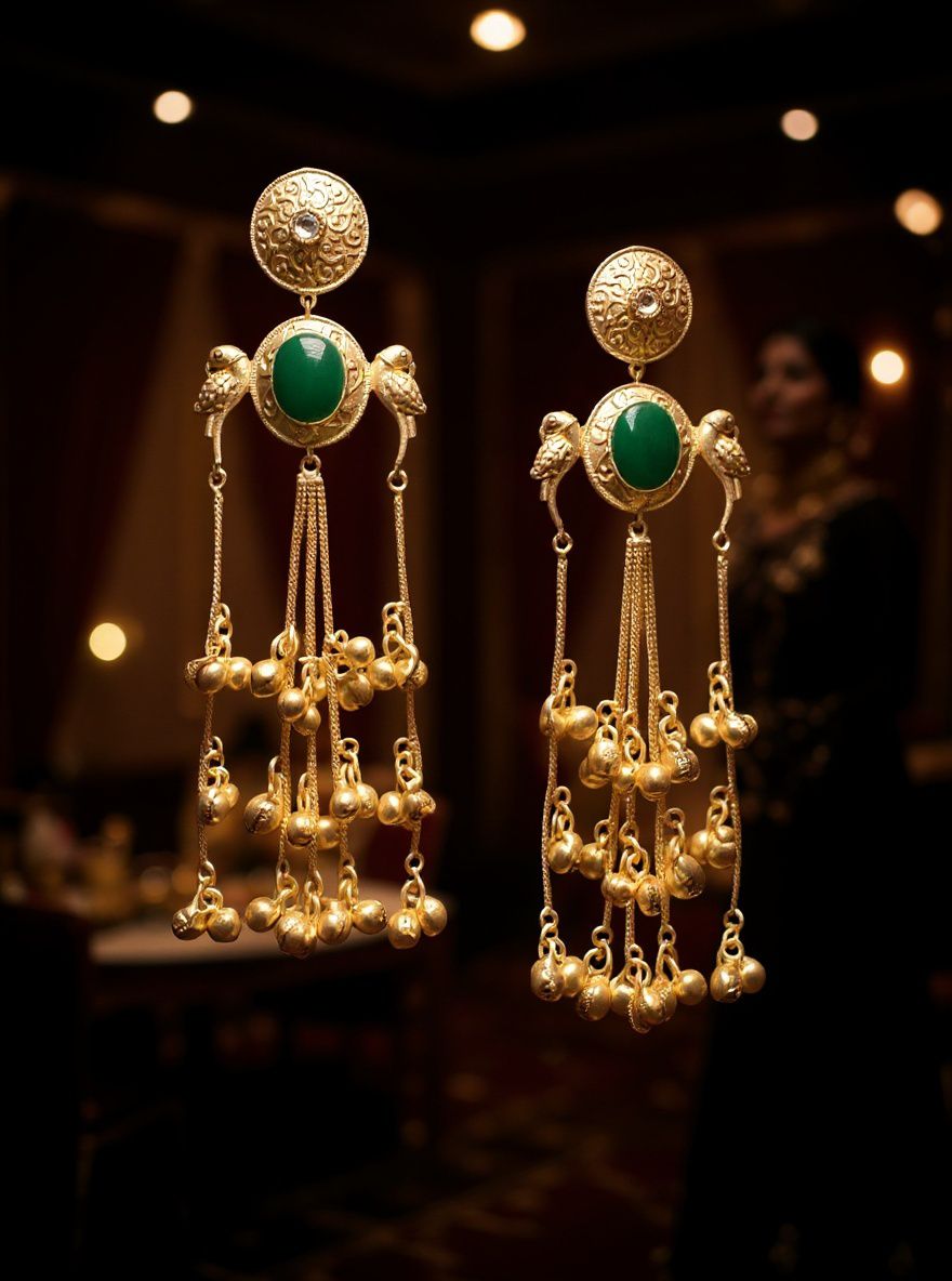 ROYAL EMERALED BIRD TASSEL EARRINGS