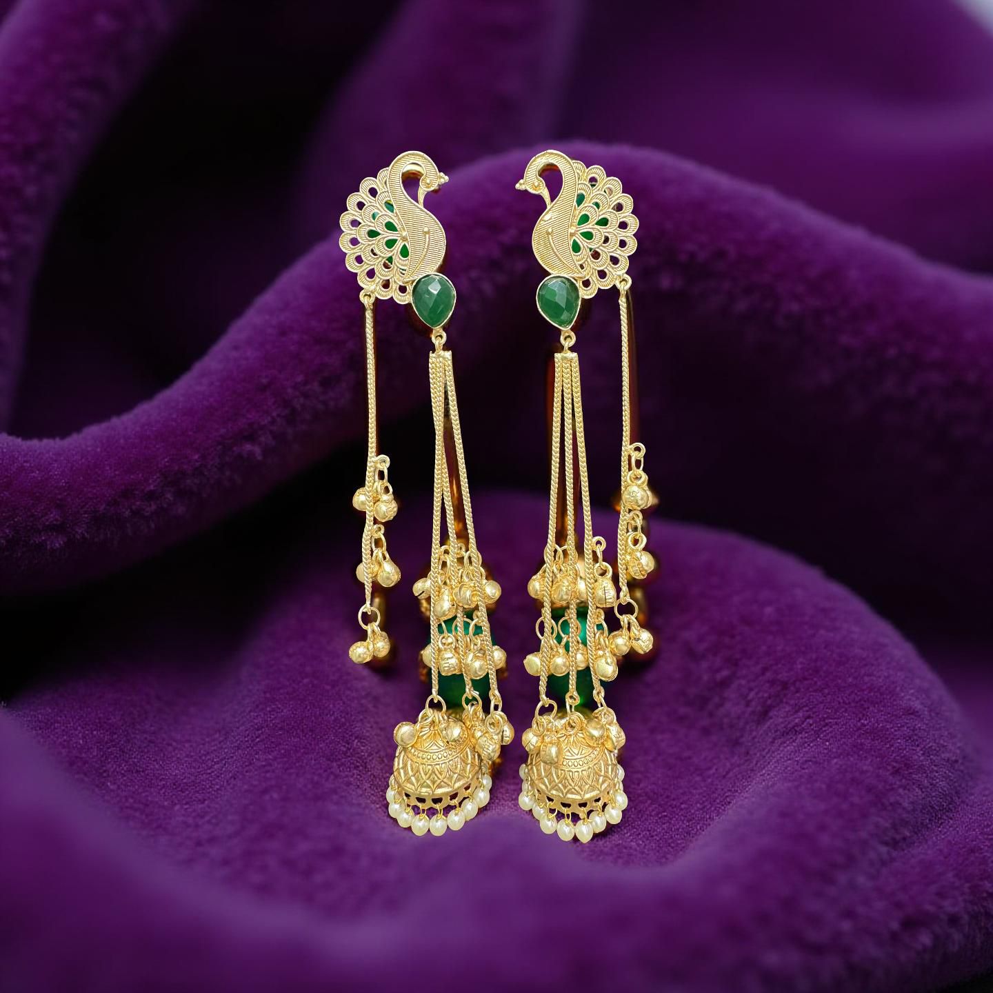 GOLD PLATED PEACOCK SHAPED DROP EARRINGS